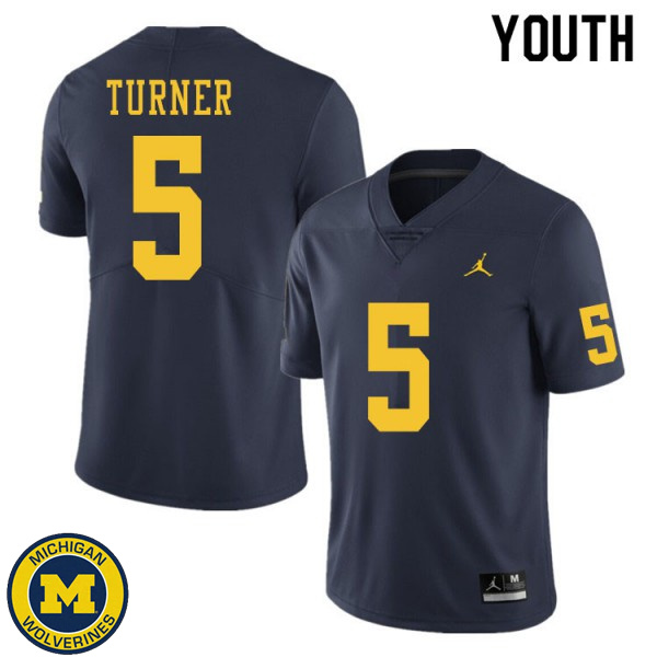 Youth University of Michigan #5 DJ Turner Navy Official Game Jersey